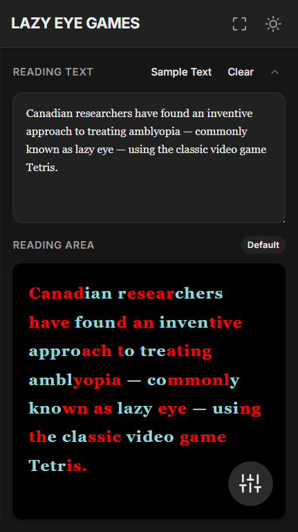 Lazy Eye Reader - Main Interface Screenshot